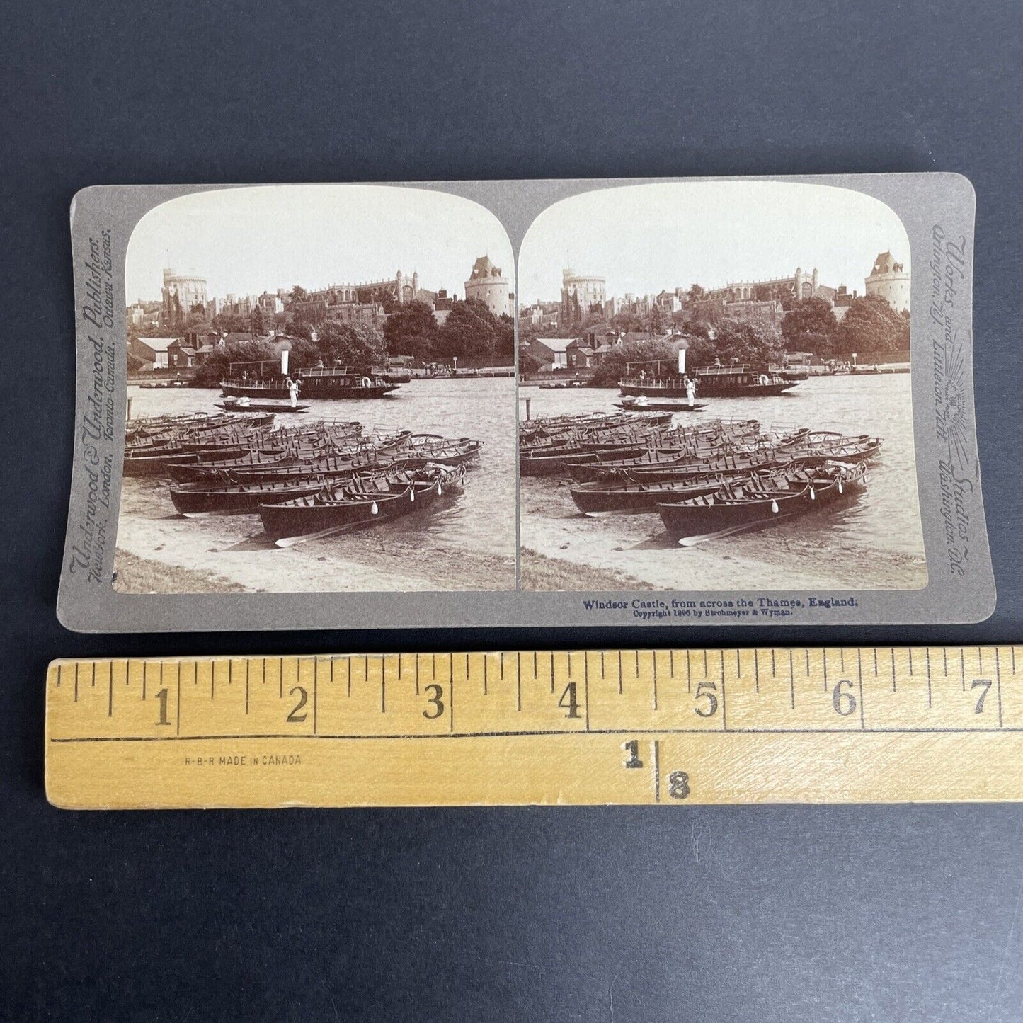 Antique 1901 Windsor Castle From Thames River Stereoview Photo Card P971