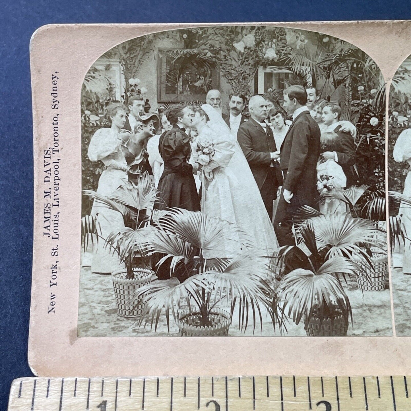 Antique 1897 Mothers Congratulations Kiss To Bride Stereoview Photo Card P2912