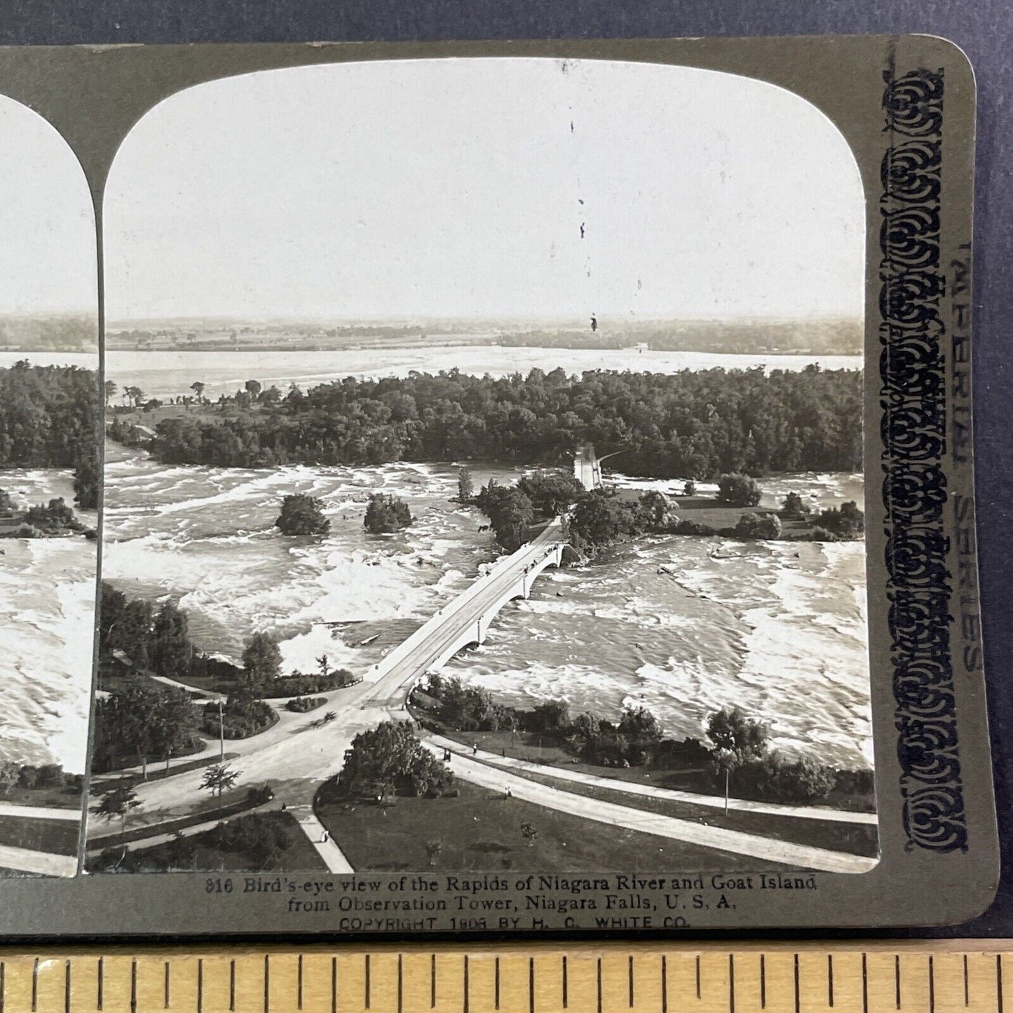 Goat Island New York Birds Eye View Stereoview H.C. White Antique c1906 Y516