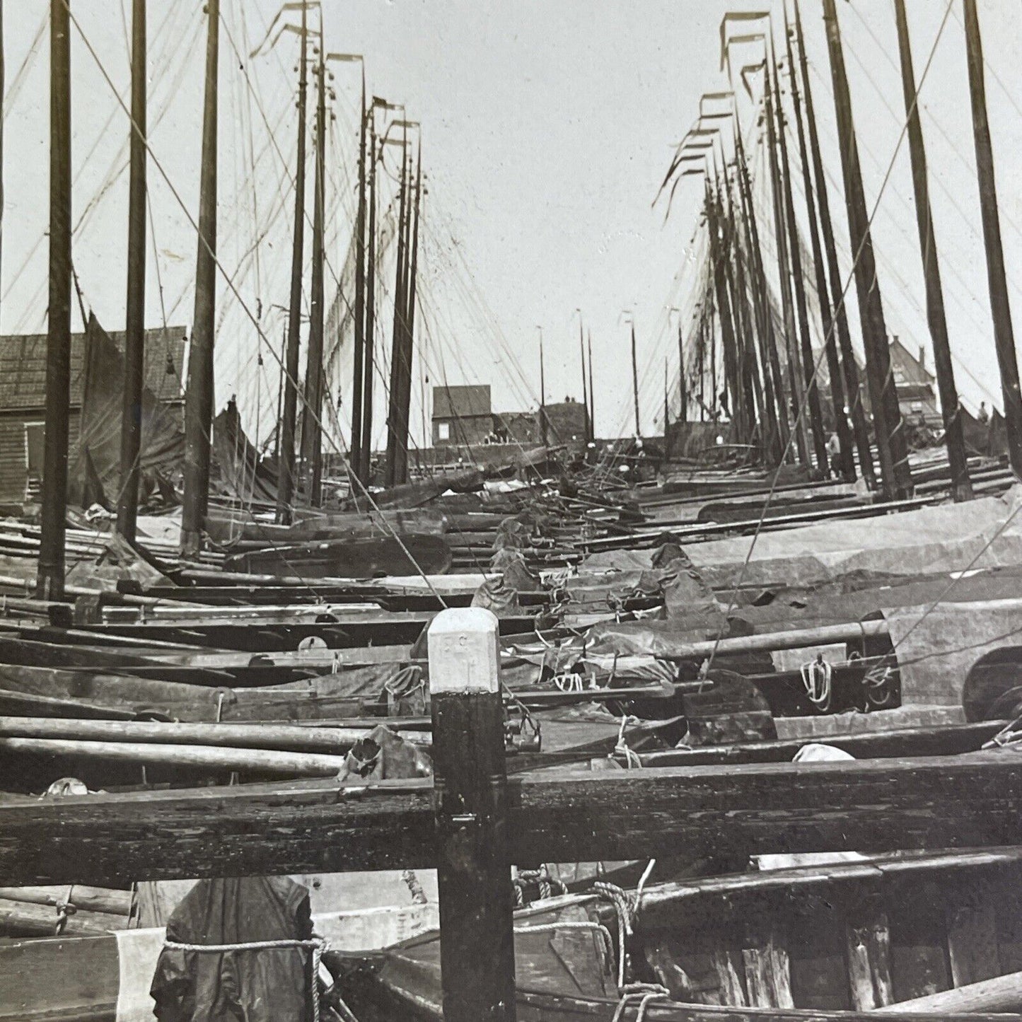 Antique 1905 Fishing Boats Marken Holland Netherland Stereoview Photo Card P2168