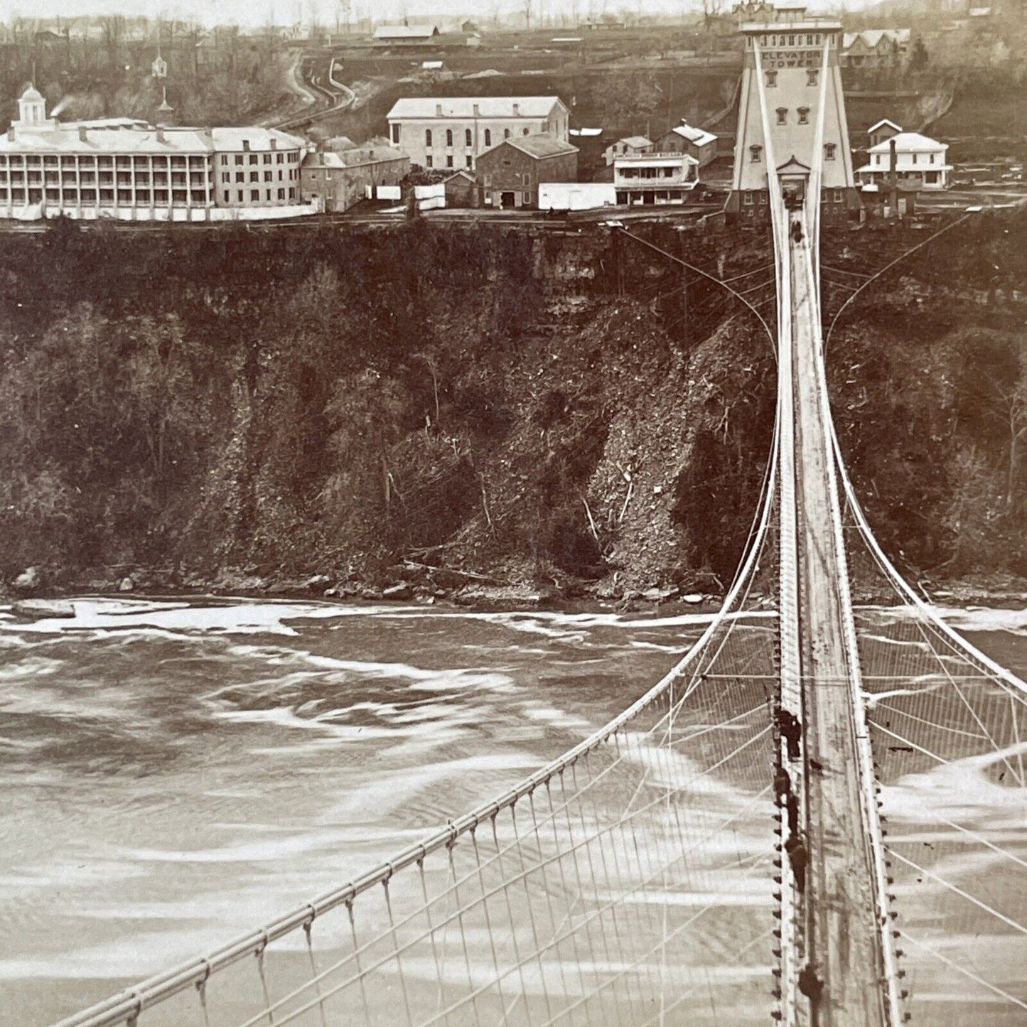 Niagara Falls Suspension Bridge and Clifton House Stereoview c1880 Y2129