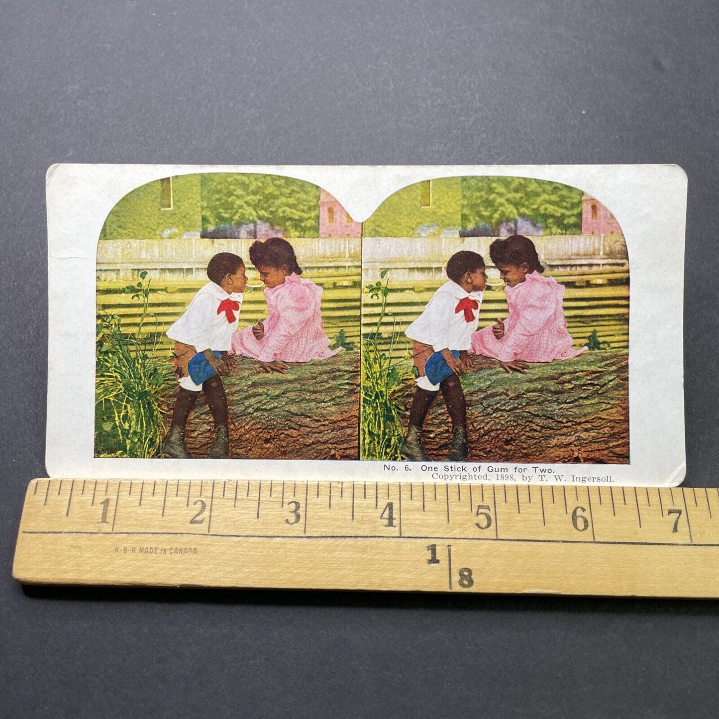 Antique 1898 African American Children Share Candy Stereoview Photo Card P2446