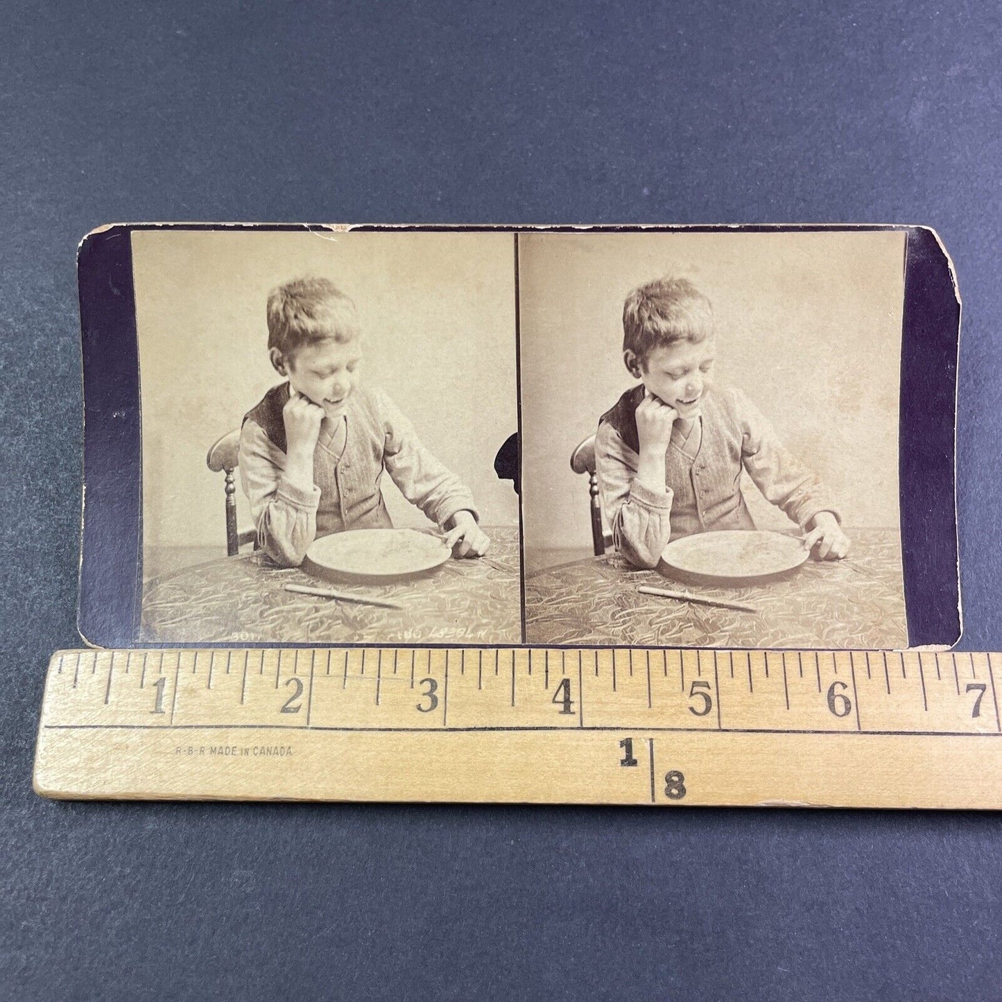 Boy Eats Some Apple Pie Stereoview Antique c1880s Y2778