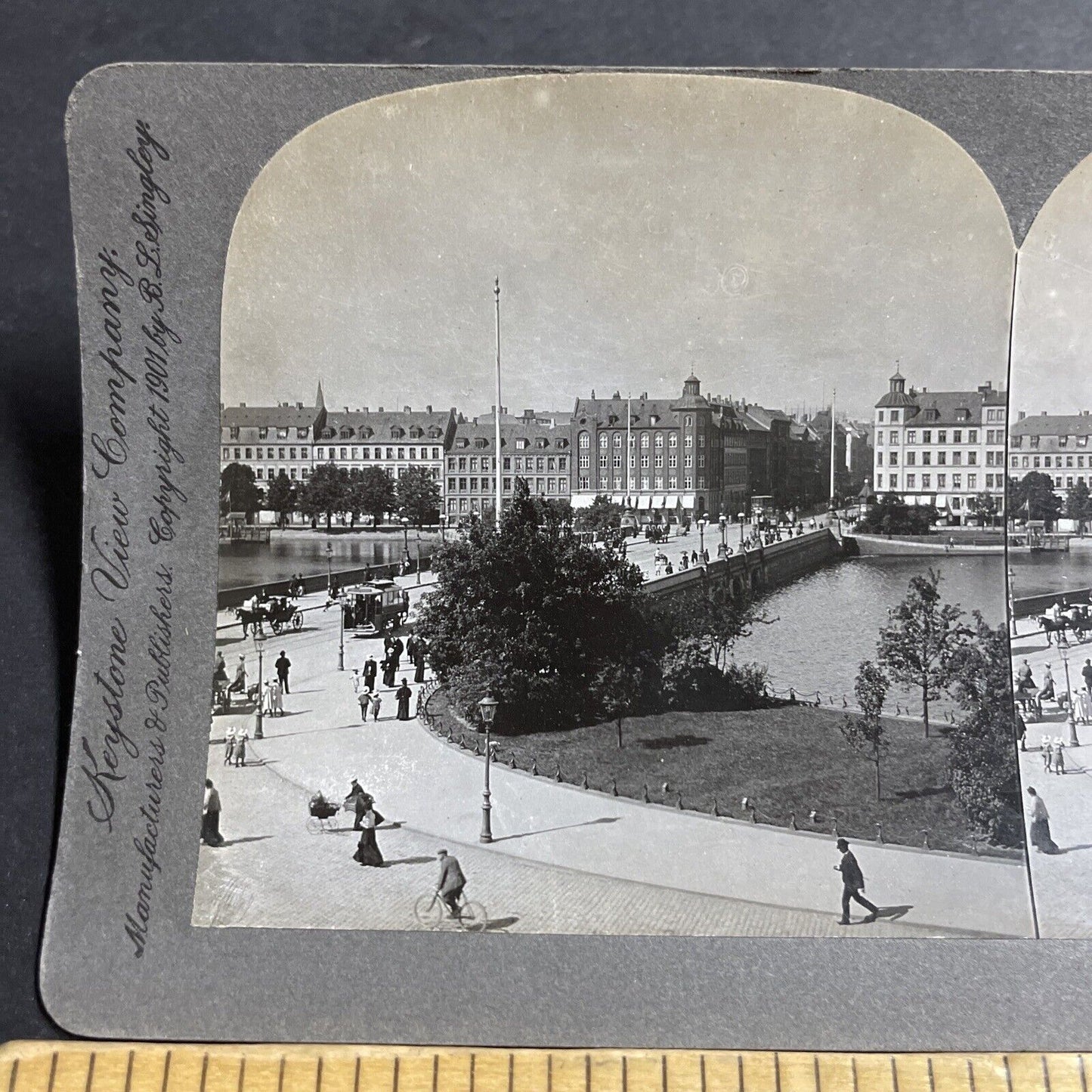 Antique 1901 Main Street In Copenhagen Denmark Stereoview Photo Card P5135