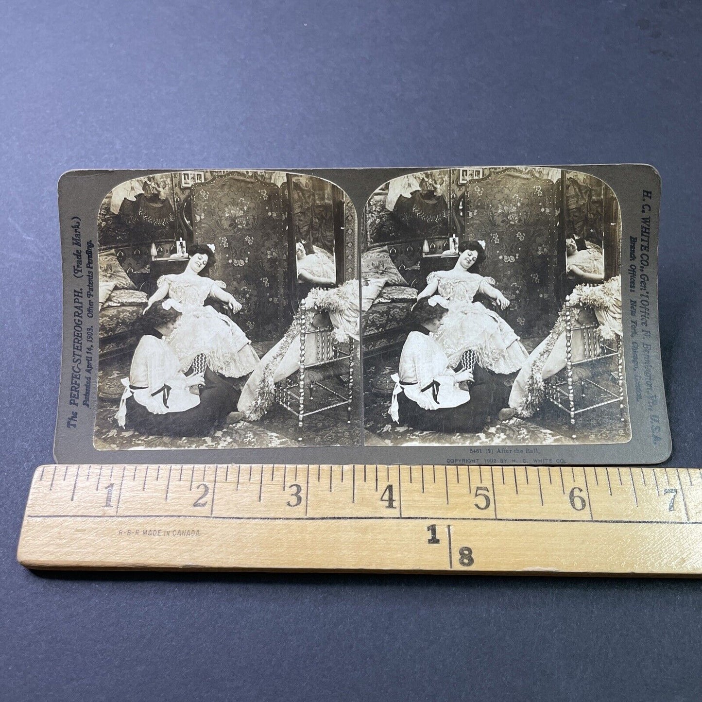 Antique 1902 Maid Massages Woman's Ankles Stereoview Photo Card P2893