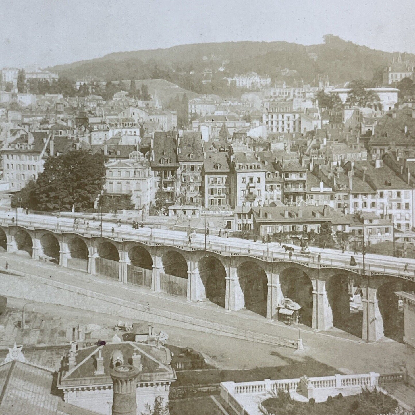 Le Grand Pont Lausanne Switzerland Stereoview Bornand Antique c1880 Y448