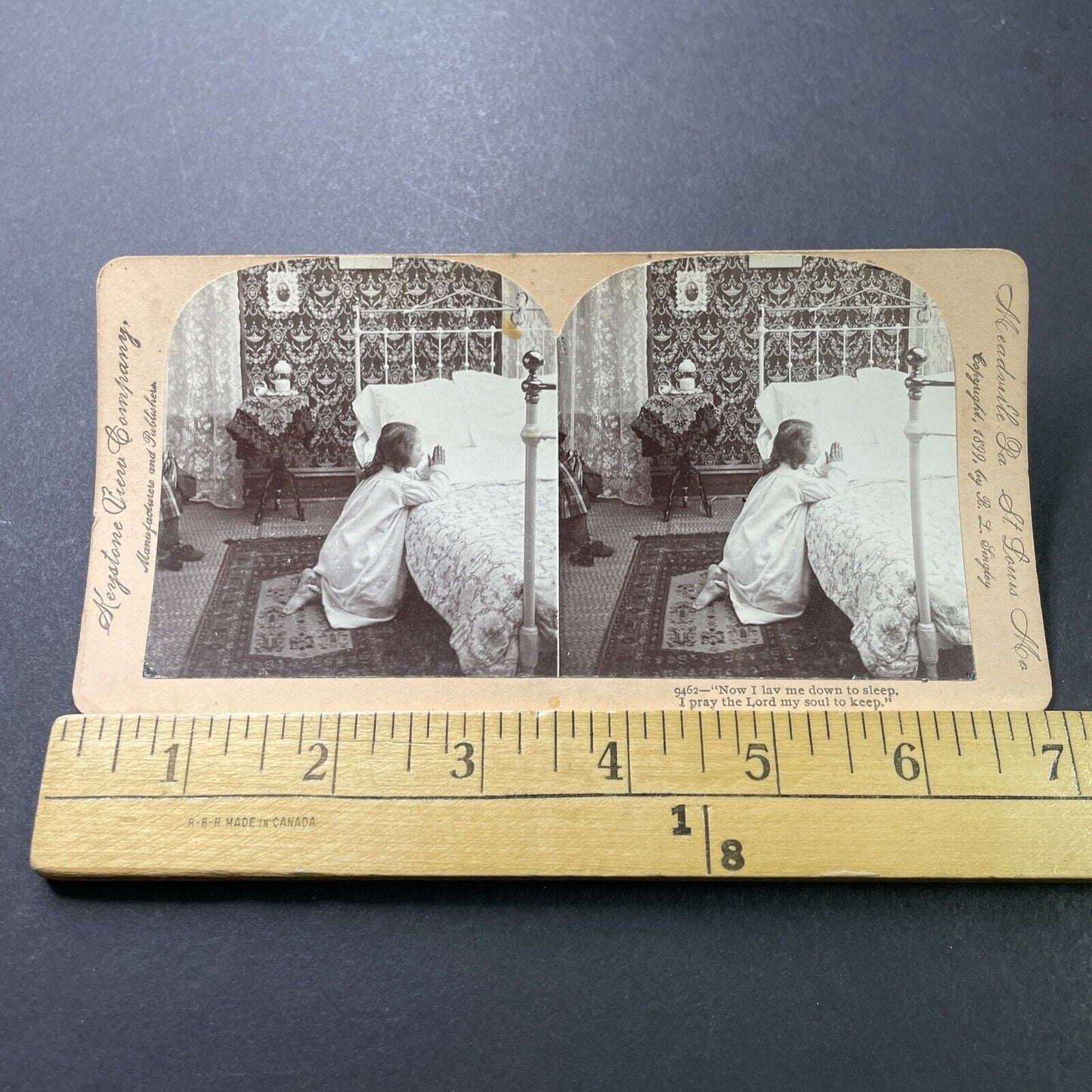 Antique 1899 Child Praying At Bedside Stereoview Photo Card P4002