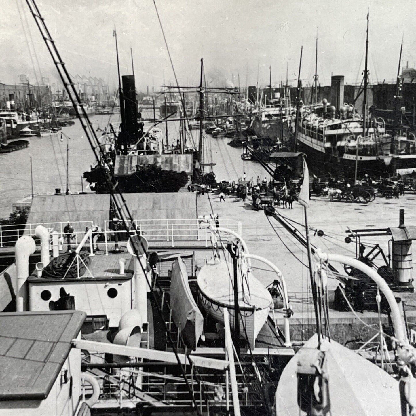 Antique 1909 Buenos Aires Shipyard And Docks Stereoview Photo Card P1315