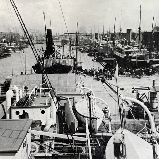 Antique 1909 Buenos Aires Shipyard And Docks Stereoview Photo Card P1315