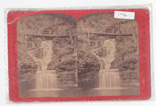 Antique 1865 Curtain Falls Watkins Glen NY Stereoview Photo Card P3141-1