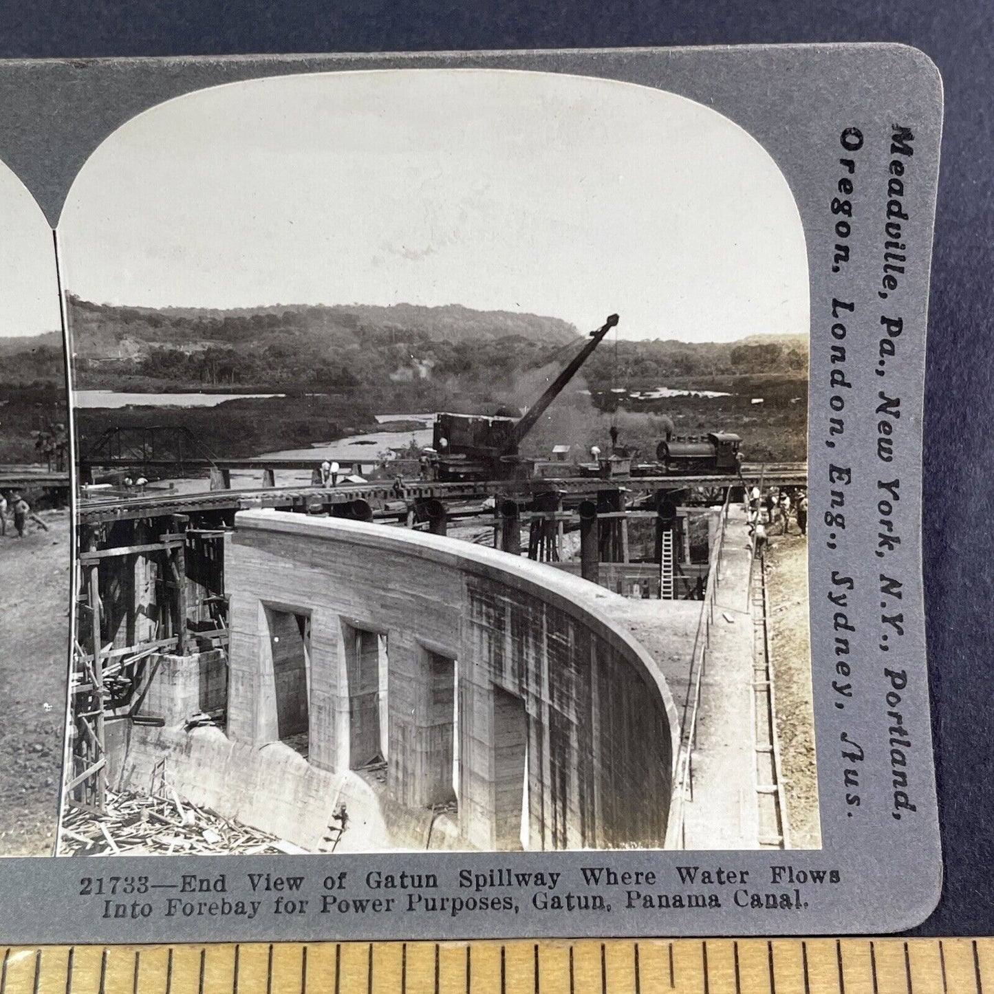 Gatun Lake Spillway Construction Panama Canal Stereoview Antique c1913 Y2821