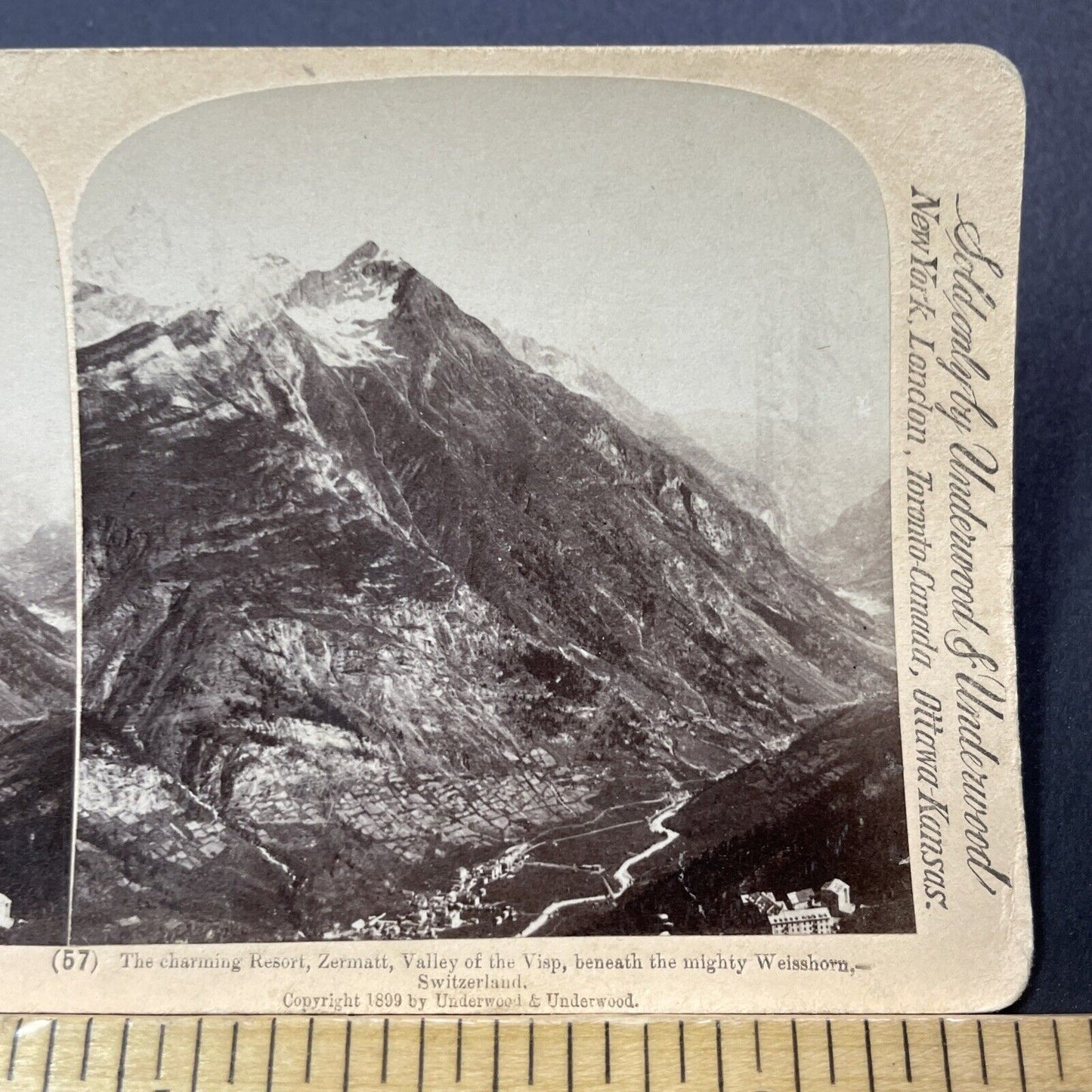 Antique 1899 Zermatt Switzerland Village View Stereoview Photo Card V3267