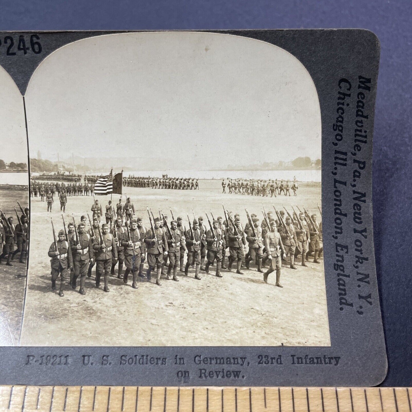 Antique 1918 US 23rd Infantry Troops Marching Stereoview Photo Card V3320