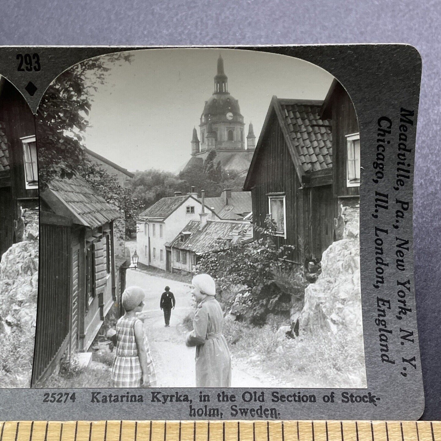 Antique 1920s Katarina Church Stockholm Sweden Stereoview Photo Card V3008