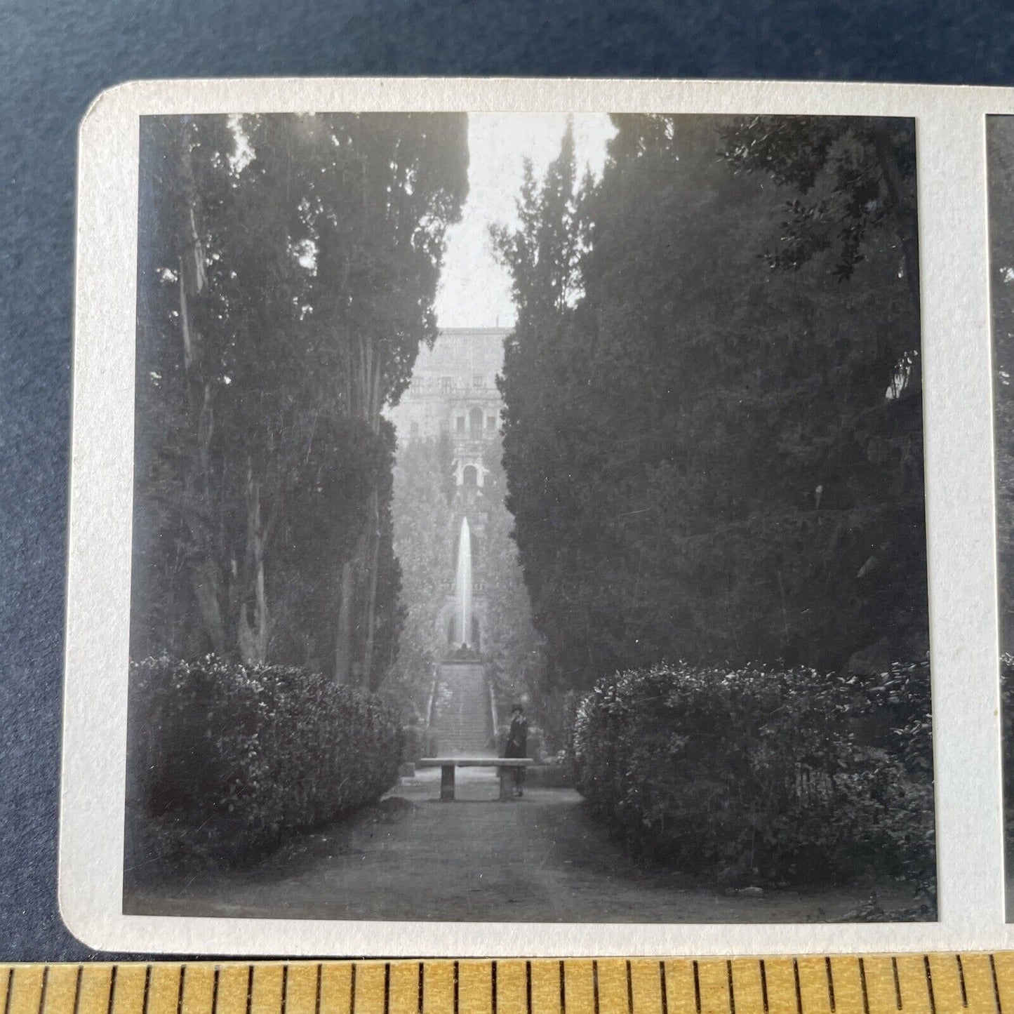 Antique 1925 Public Gardens In Tivoli Italy OOAK Stereoview Photo Card P3263