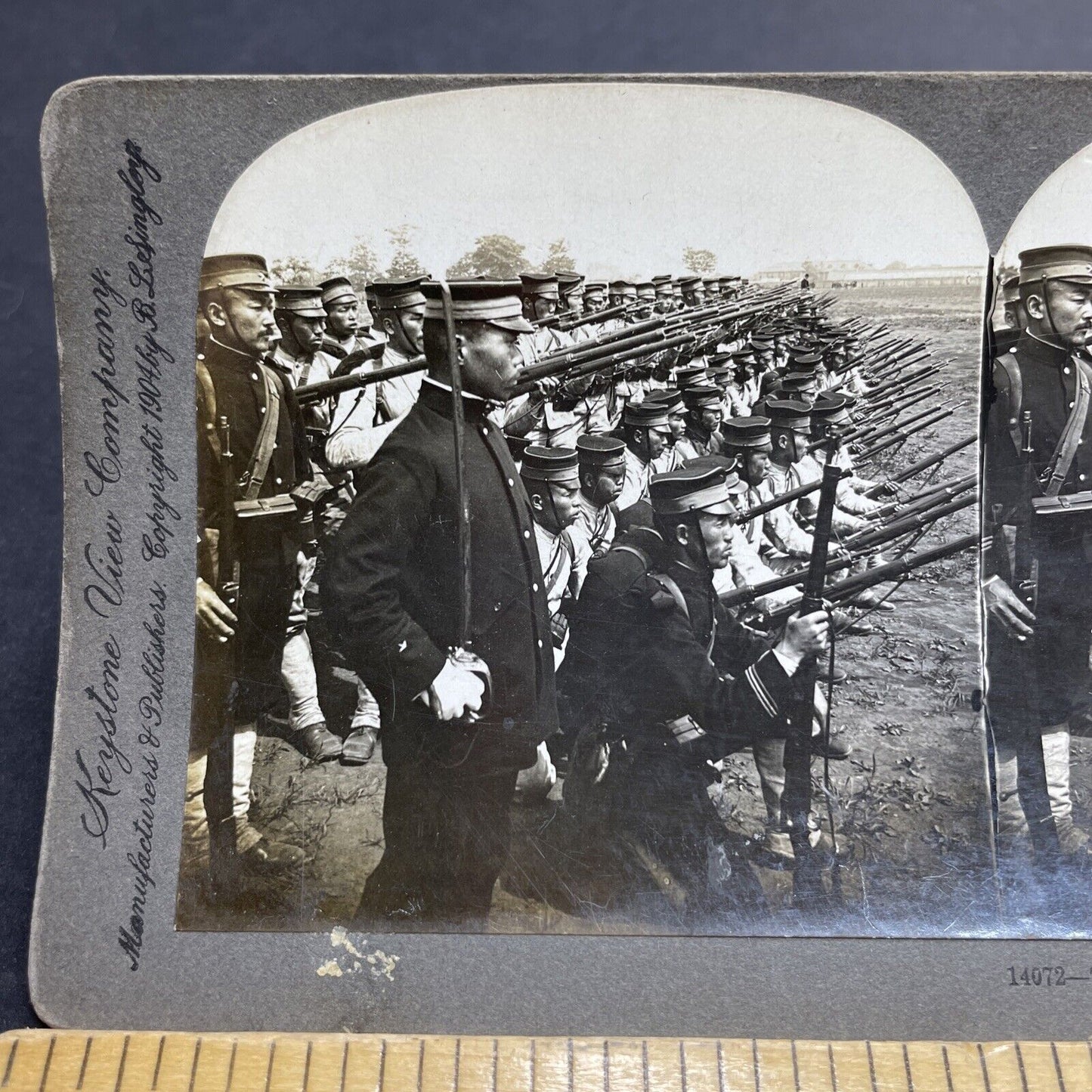 Antique 1904 Japanese Infantry Russia Battlefield Stereoview Photo Card P1958