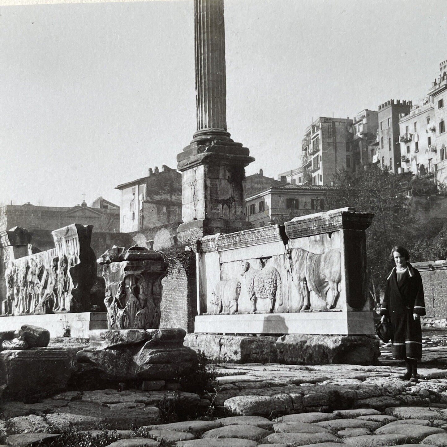 Antique 1925 The Forum Ruins Rome Italy OOAK Stereoview Photo Card P3261