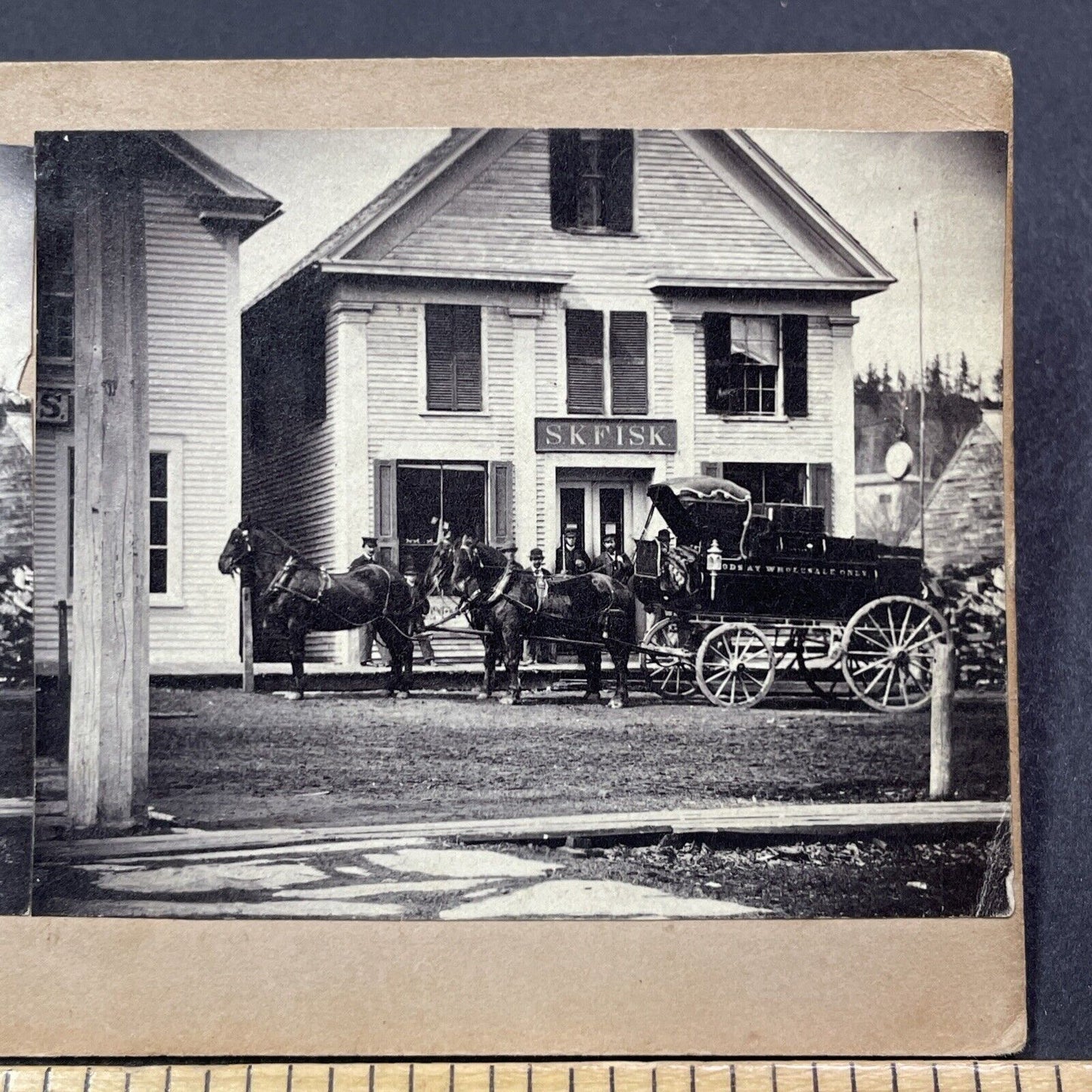 Antique 1870s SK Fisk Watchmaker Lisbon New Hampshire Stereoview Photo Card 1956