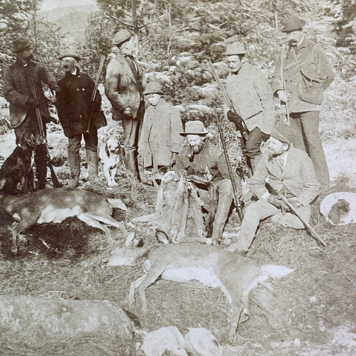 B.W. Kilburn Self-Portrait (with Pipe) Stereoview Deer Hunt Antique c1888 Y2278
