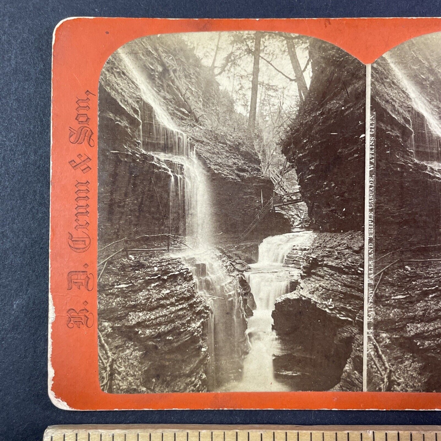 Watkins Glen Rainbow Falls New York Stereoview R.D. Crum Antique c1870s Y1816