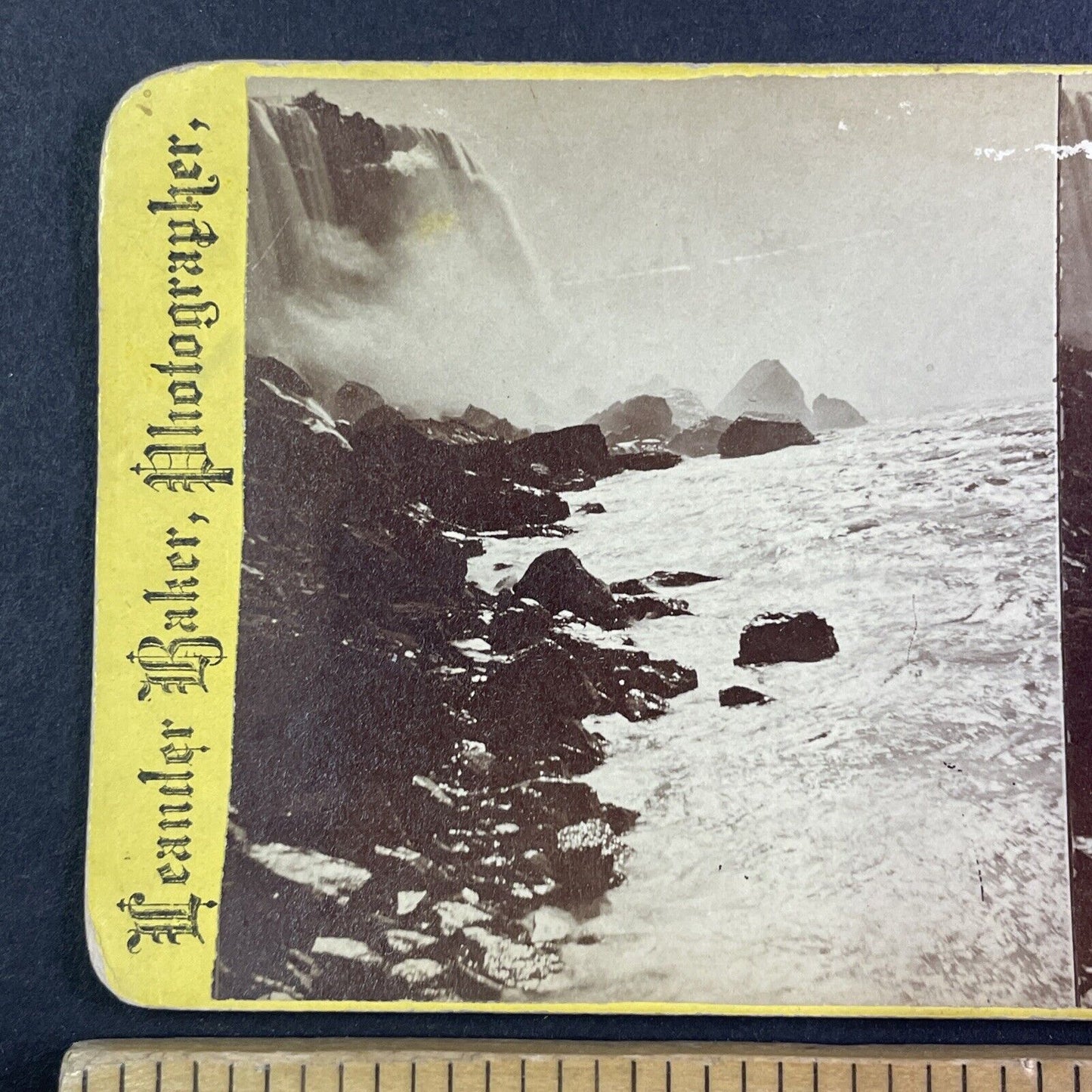 Niagara Falls Base of Waterfalls Stereoview Leander Baker c1870s Y2517