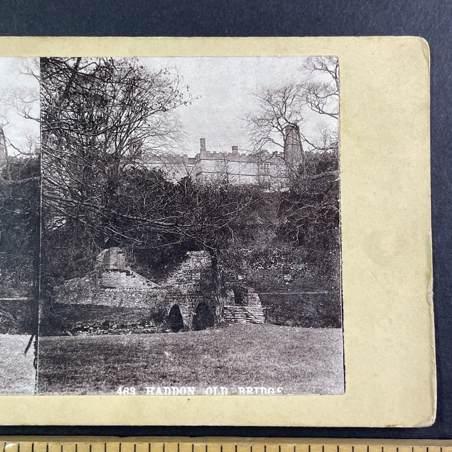 Old Bridge Haddon Hall Bakewell England Stereoview Antique c1870s Y969