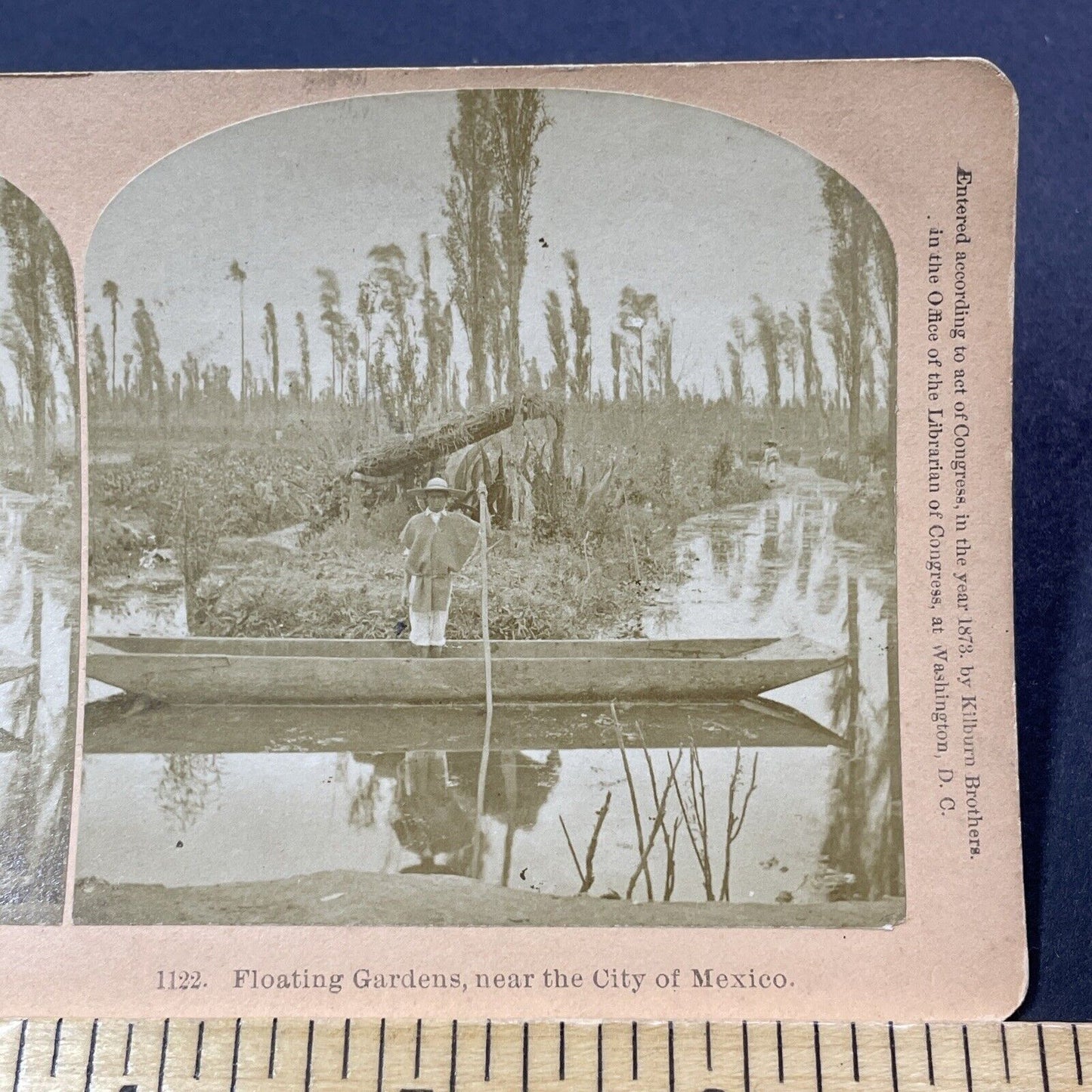 Antique 1873 Gondola Boat In Mexico City Stereoview Photo Card V3332