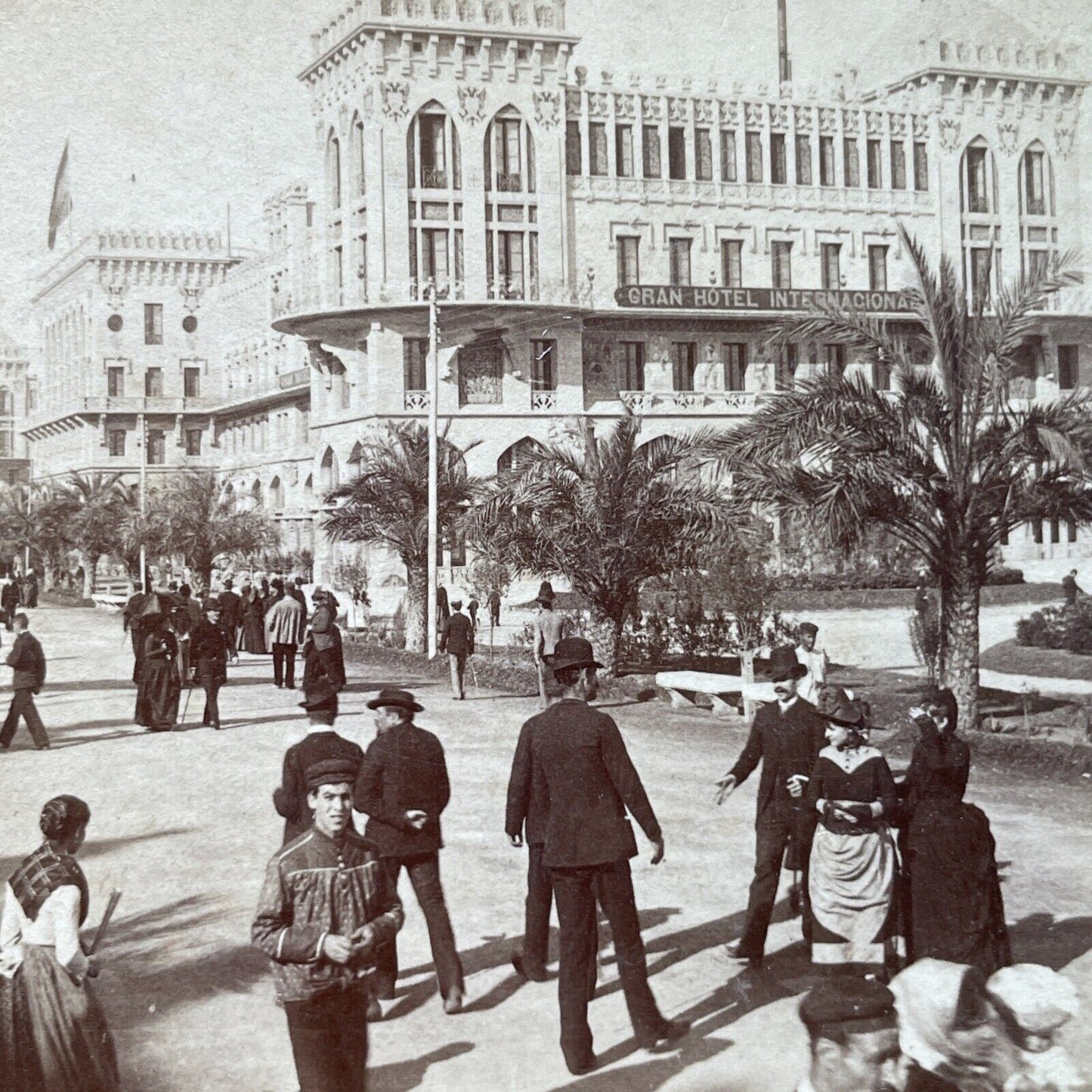 Antique 1893 International Hotel Barcelona Spain Stereoview Photo Card P4020