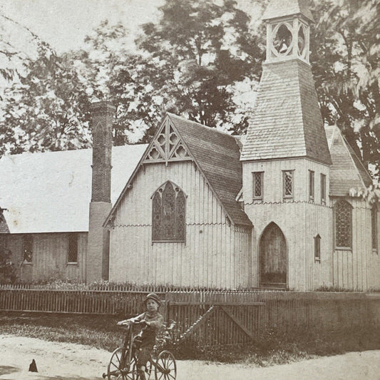 Antique 1871 St. Luke's Episcopal Church Charlestown Stereoview Photo Card V2073