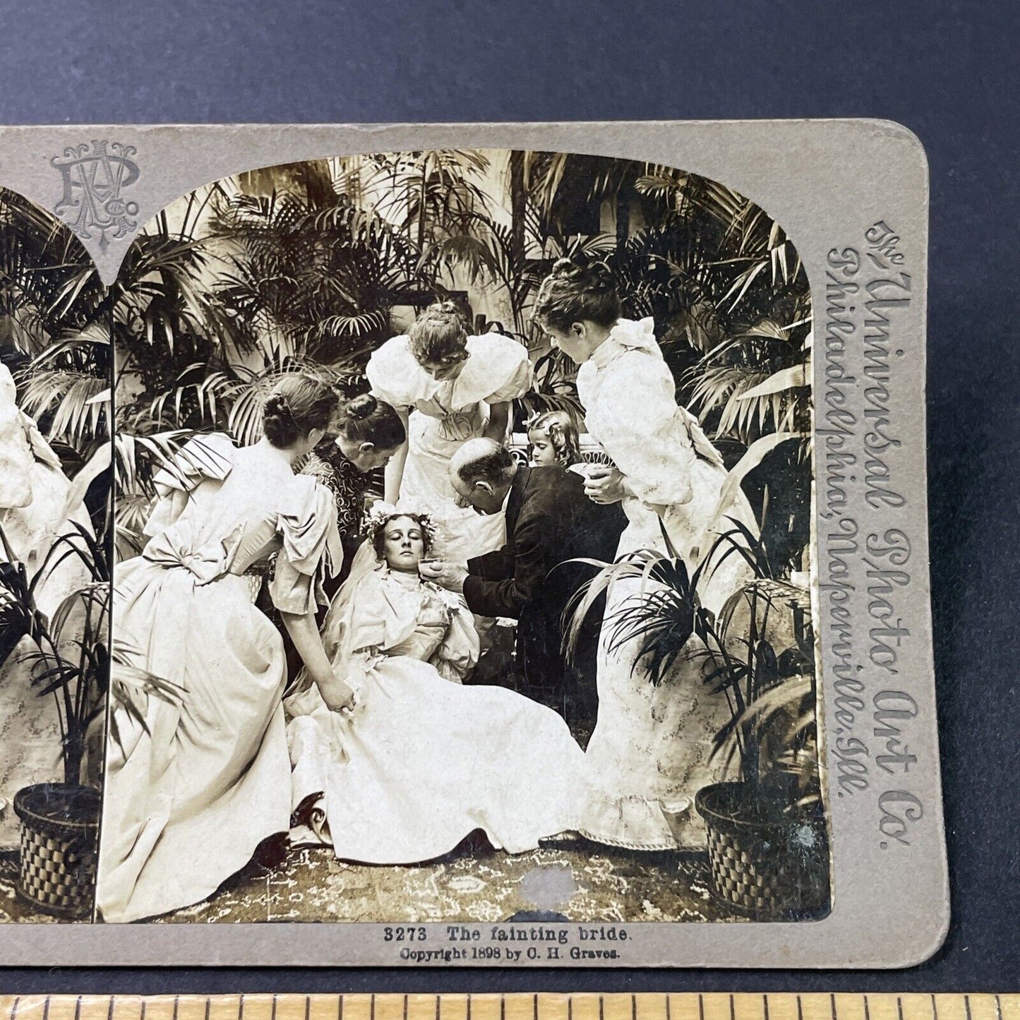 Antique 1898 Victorian Bride Faints At Her Wedding Stereoview Photo Card P2928