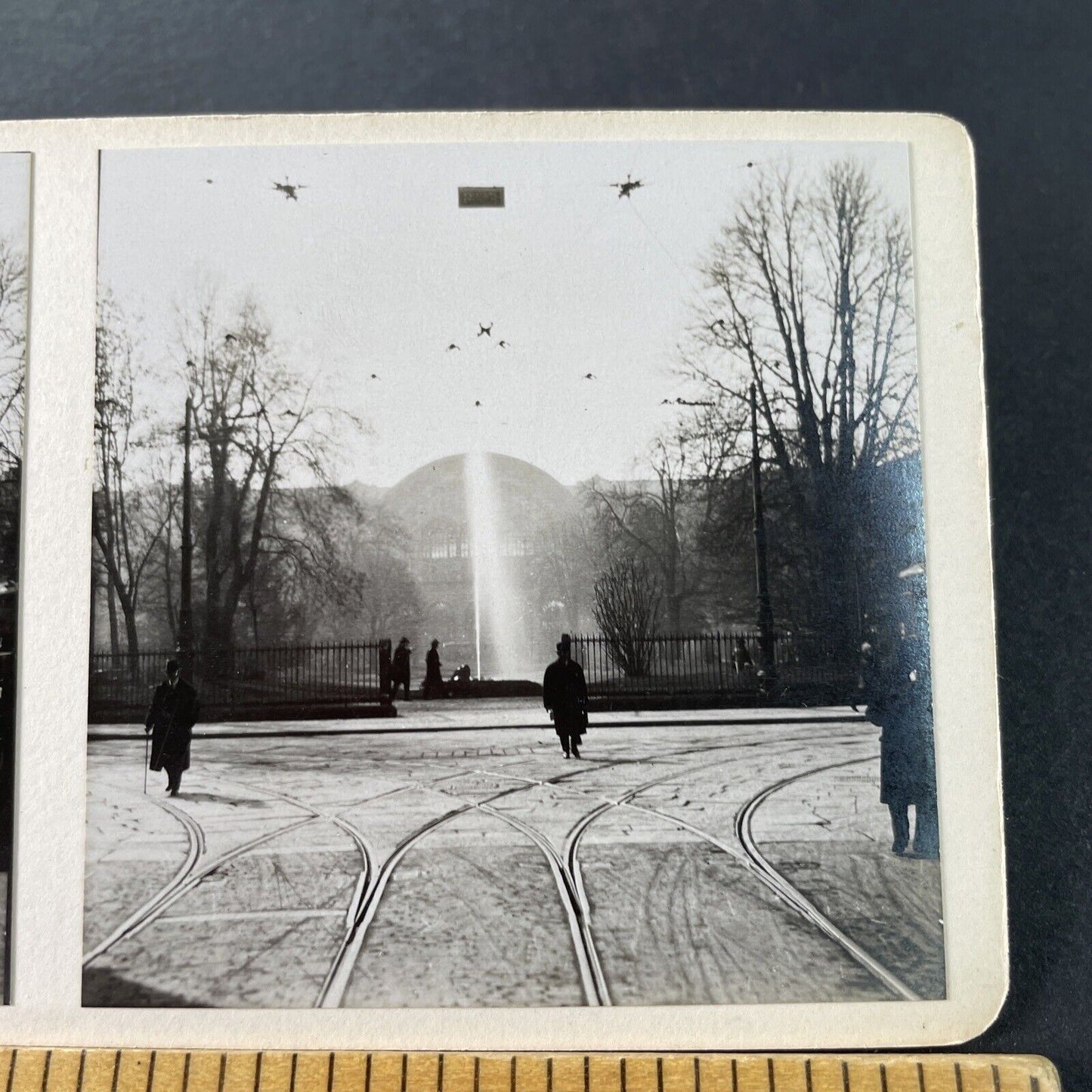 Antique 1925 Train Station Fountain Turin Italy OOAK Stereoview Photo Card 3224