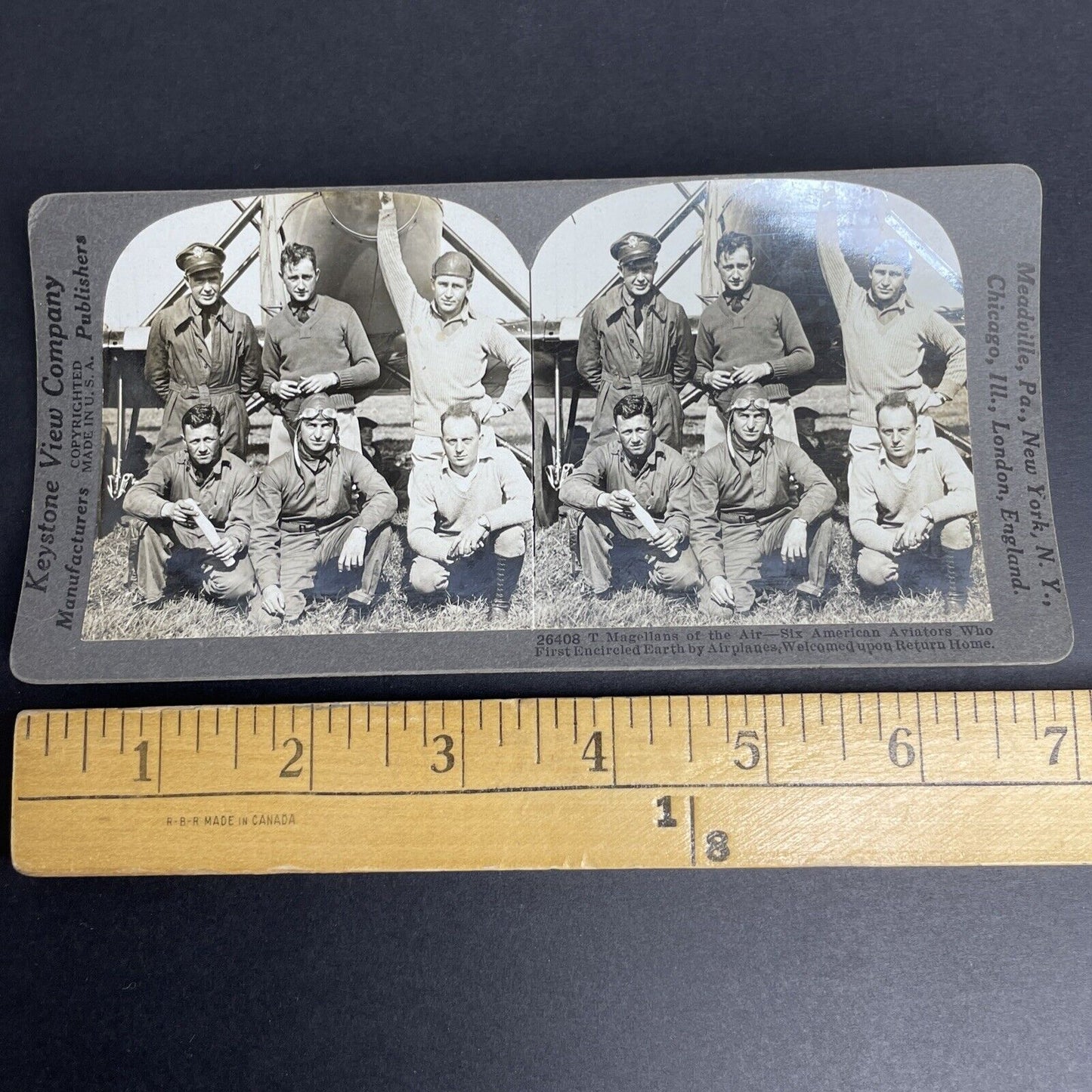 Antique 1925 Lowell Smith In Front Of Airplane Stereoview Photo Card P930