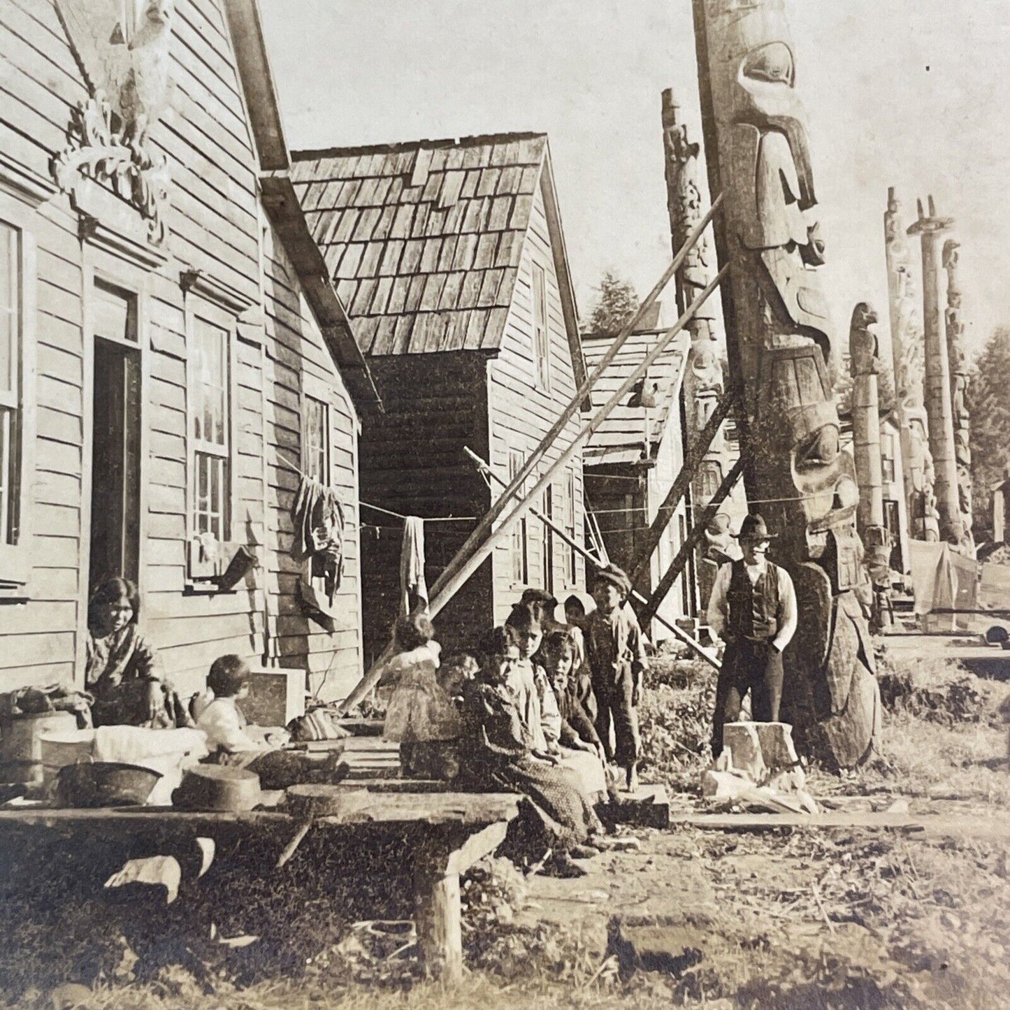 Klinkwan Native American Indian Village Stereoview Alaska Antique c1902 Y438