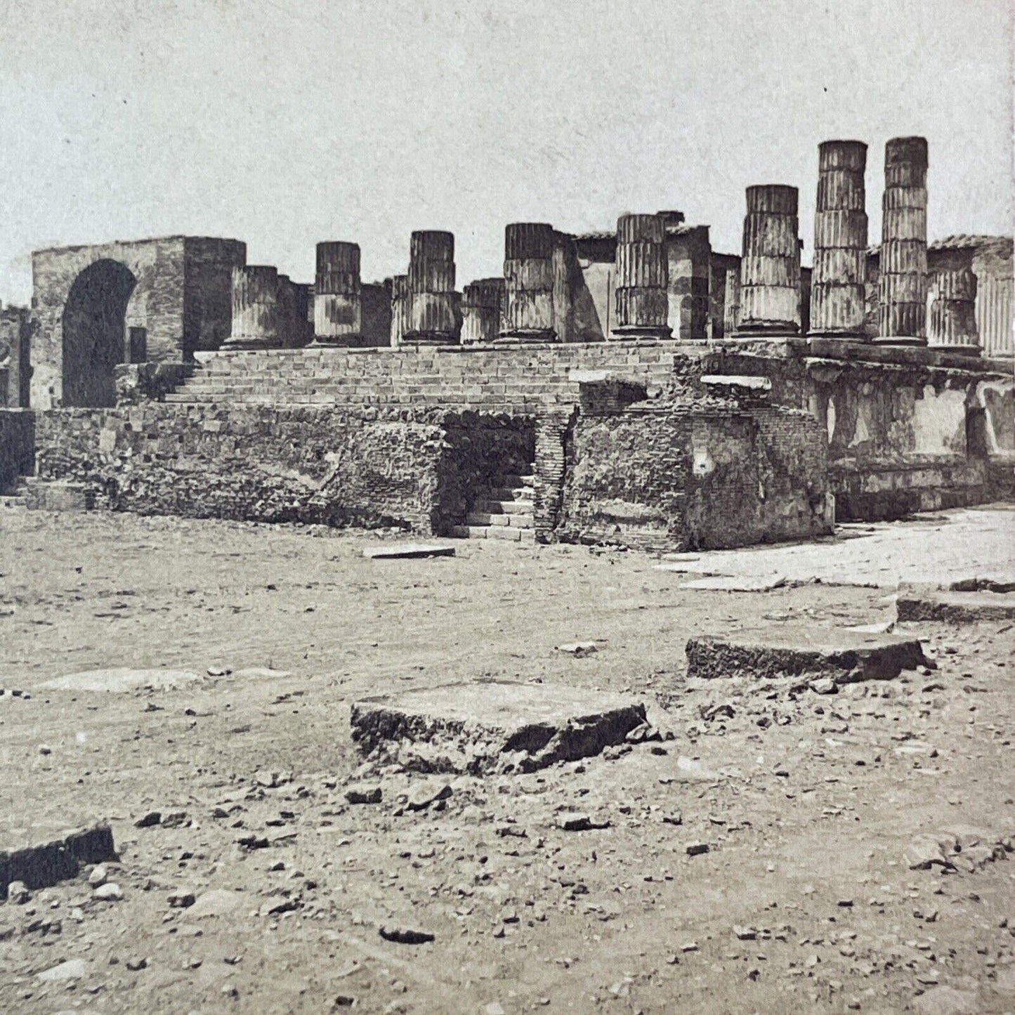 Pompeii Pillars Ruins Italy Stereoview Robert Rive Antique c1865 Y1418