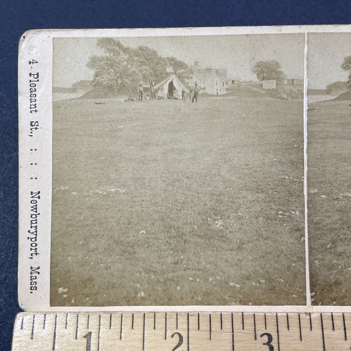 Antique 1862 Union Soldier Tent Grape Island Ipswich Stereoview Photo Card V2117