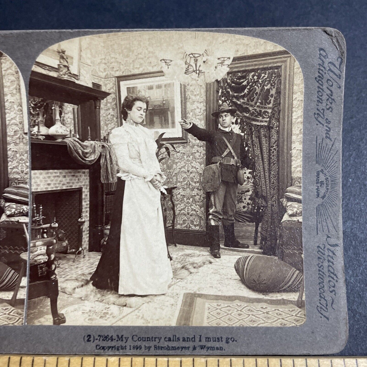 Antique 1899 US Soldier Says Goodbye To Wife Stereoview Photo Card P4800