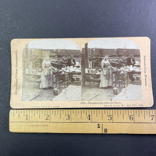 St. Louis Tornado Disaster Soup Line Stereoview Missouri Antique c1896 Y861