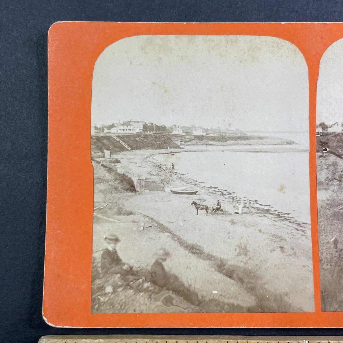 Preston Beach Clifton Massachusetts Stereoview Early Photo Antique c1870s Y166