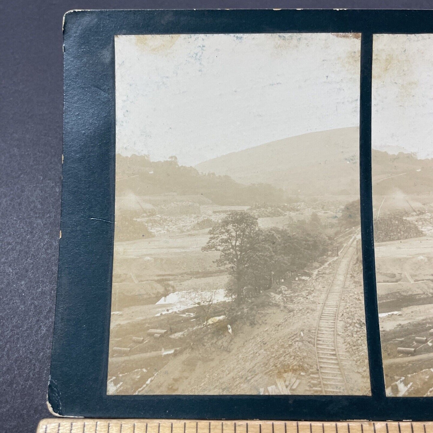 Antique 1910 Derwent Valley Railroad Construction UK Stereoview Photo Card V2199