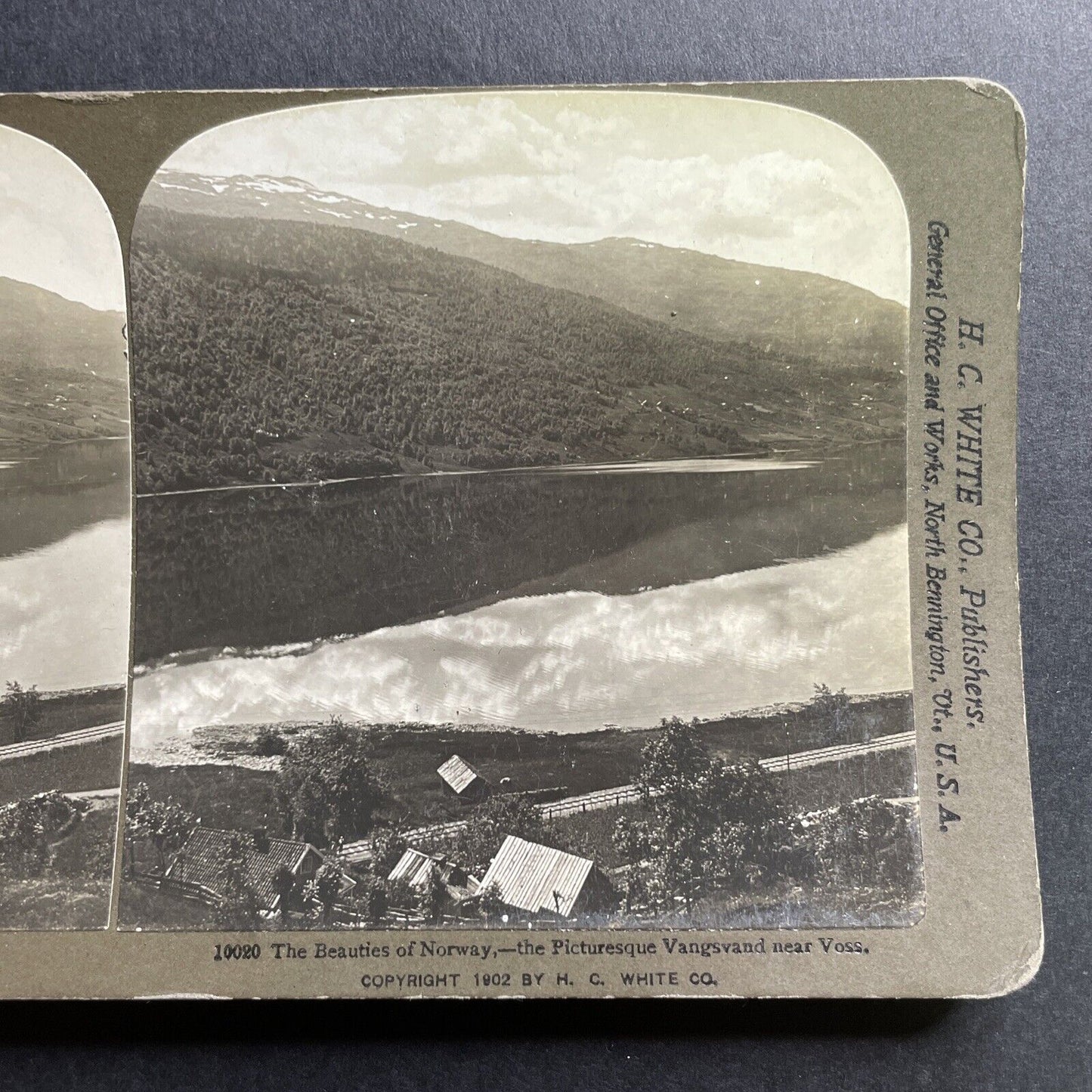 Antique 1903 Vossevangen Norway Vangsvatnet Lake Stereoview Photo Card P1705