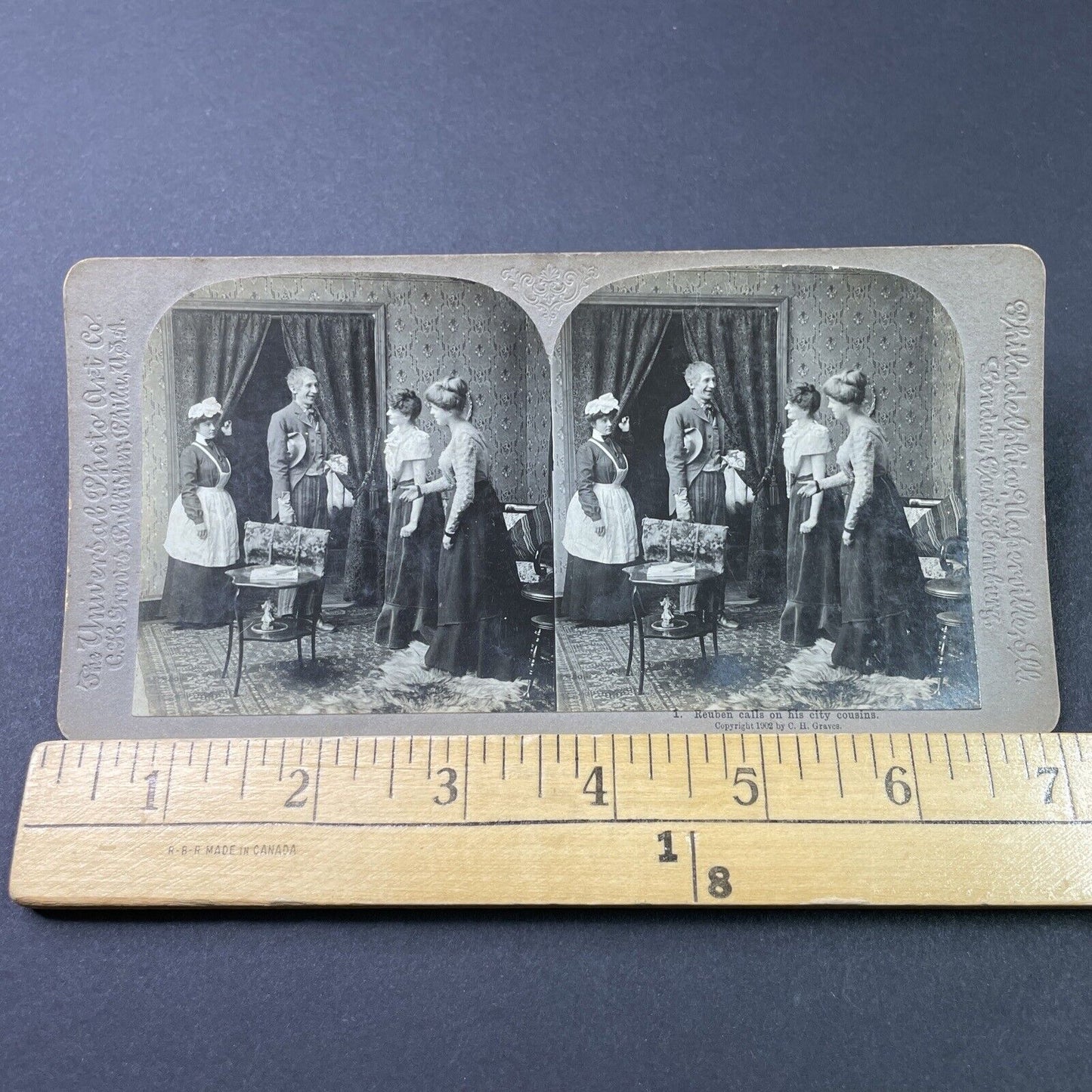 Antique 1902 Women Gush Once Farmer Cousin Arrives Stereoview Photo Card P2929