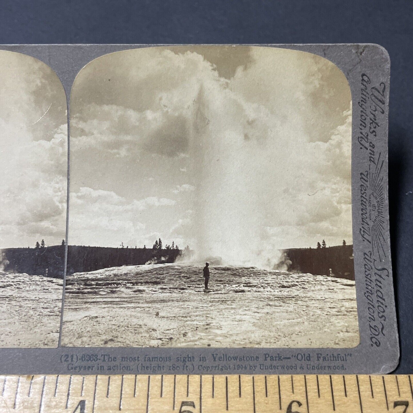 Antique 1904 Old Faithful Geyser Yellowstone Park Stereoview Photo Card V1817