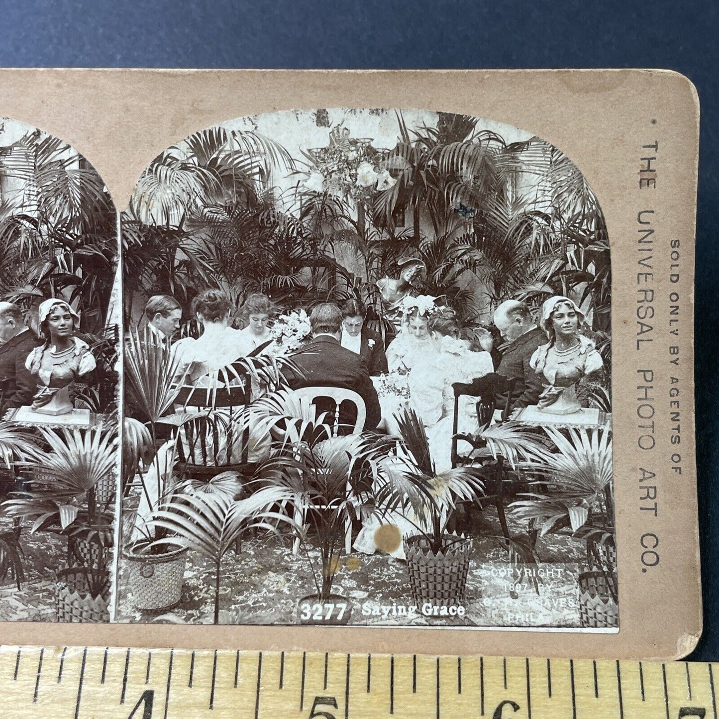 Antique 1897 Saying Grace Prayer Victorian Wedding Stereoview Photo Card P2962