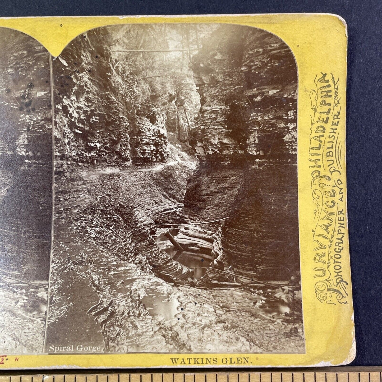 Lehigh Valley Railroad Stereoview Spiral Gorge Watkins Glen Antique c1870s Y2165