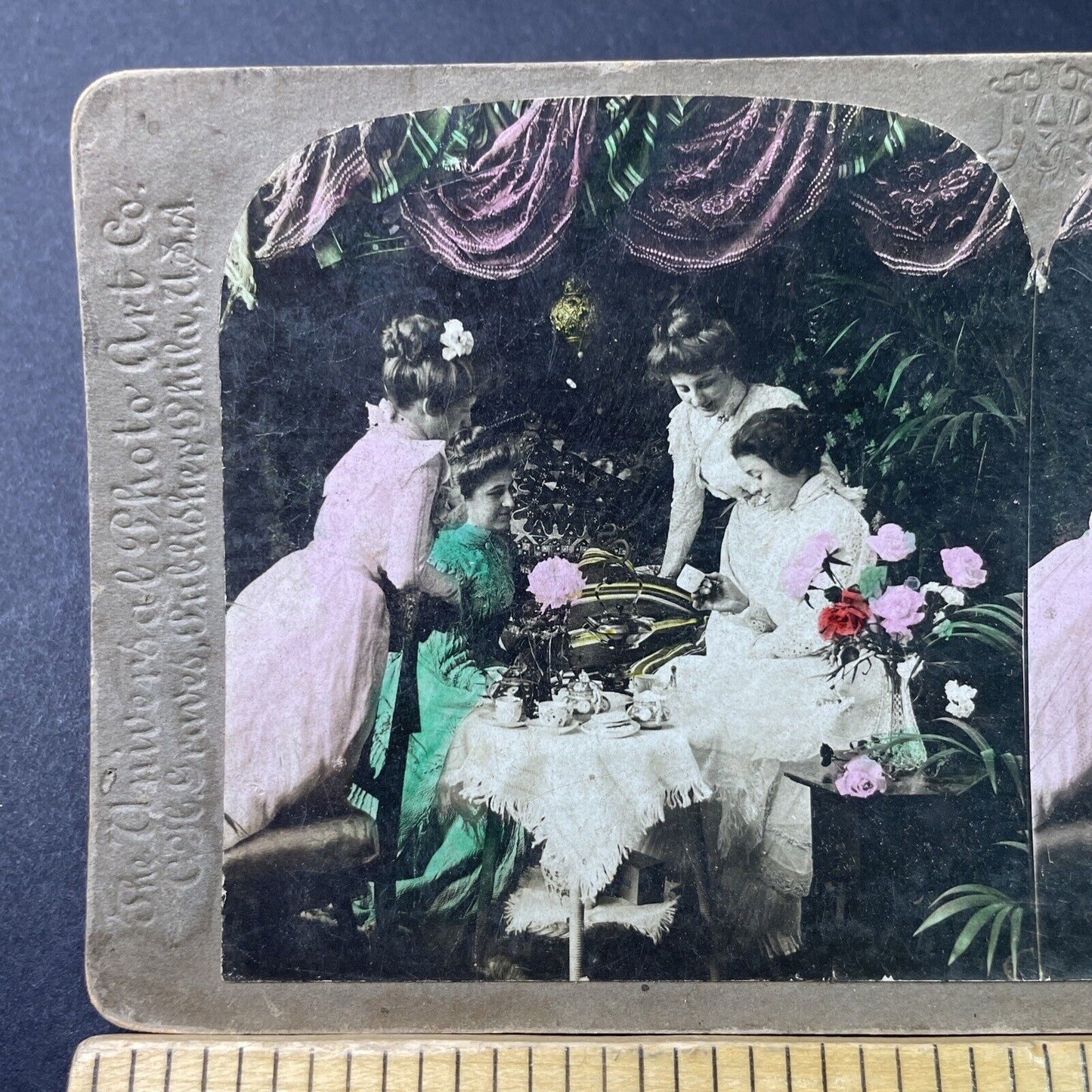 Antique 1901 Women Gossip While Having Tea Stereoview Photo Card P2973