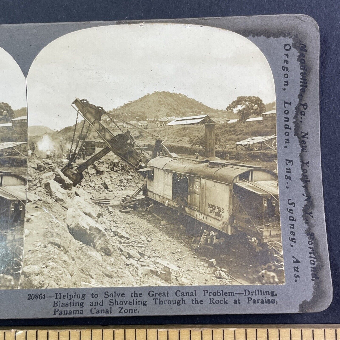 Steam Powered Excavator Shovel Stereoview Panama Antique c1907 X4143