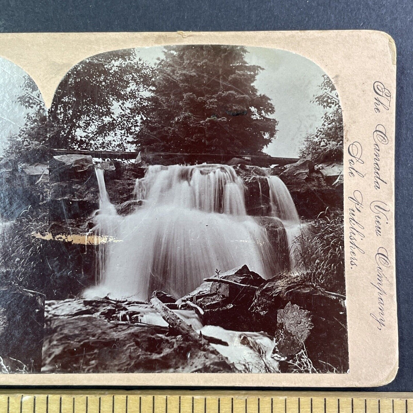 Macnider River Cascade Falls Metis-Sur-Mer Quebec Stereoview Antique c1899 Y474