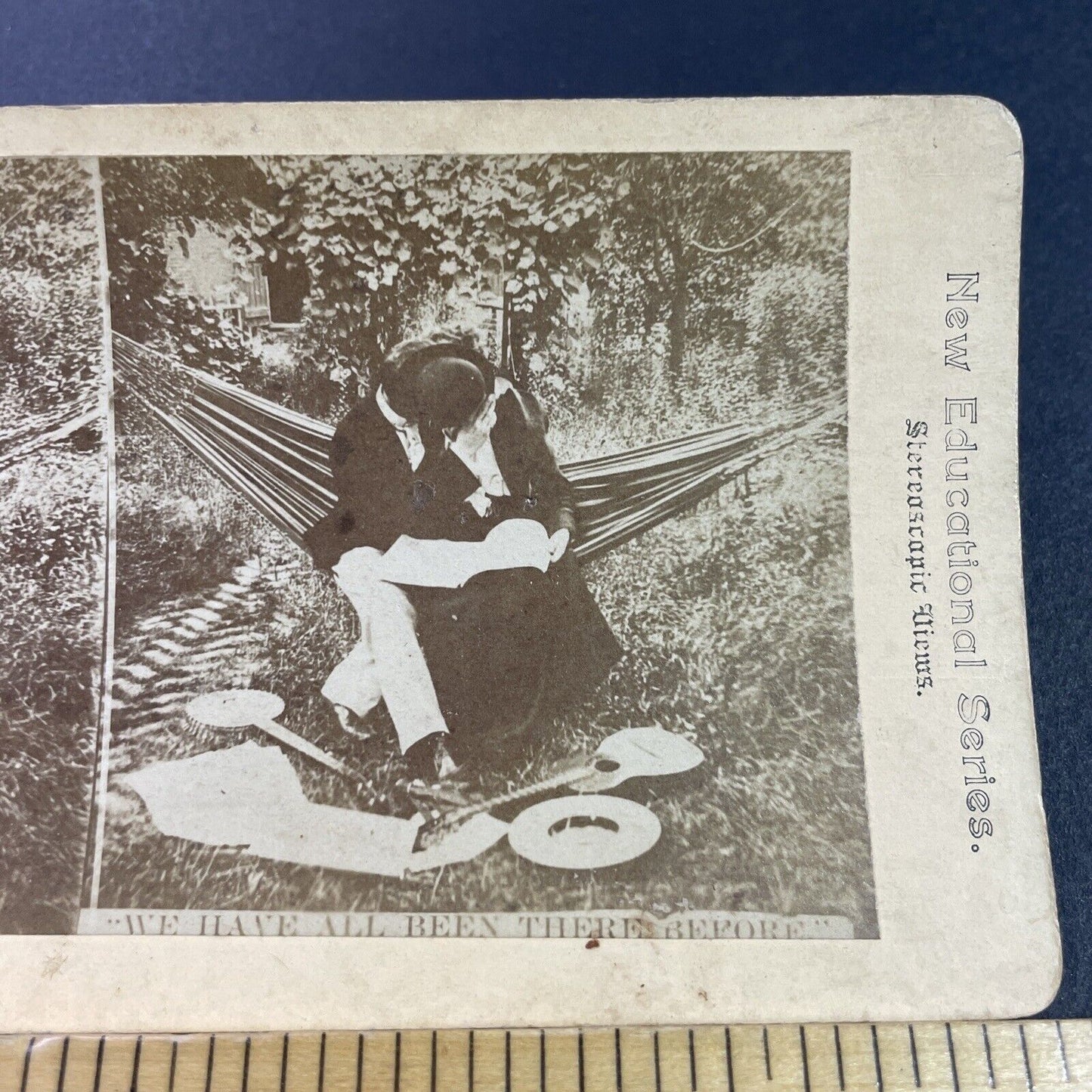 Antique 1880s Man And Woman Kiss In Hammock Stereoview Photo Card P3445