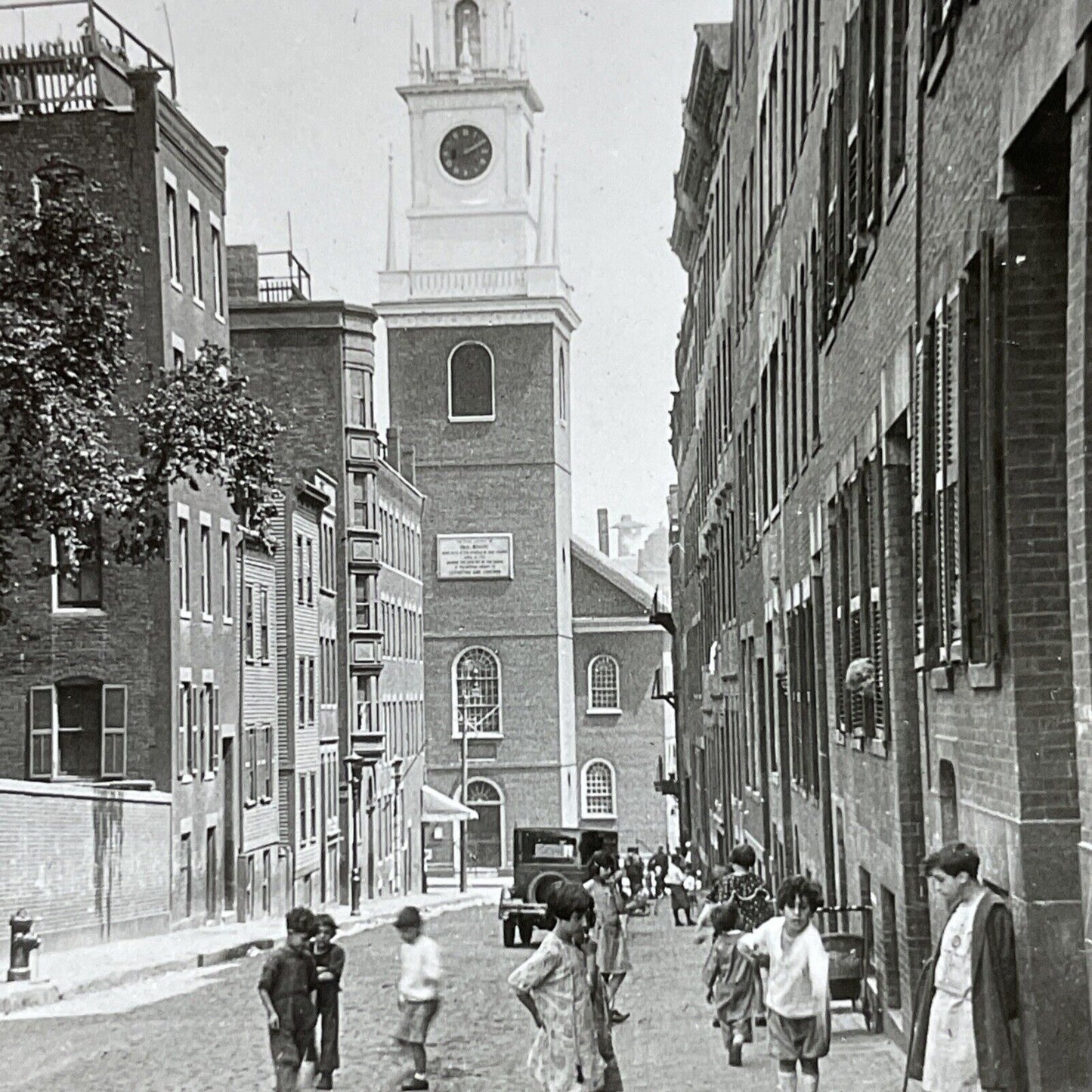 Antique 1910s Poor Children In Boston Massachusetts Stereoview Photo Card V2634