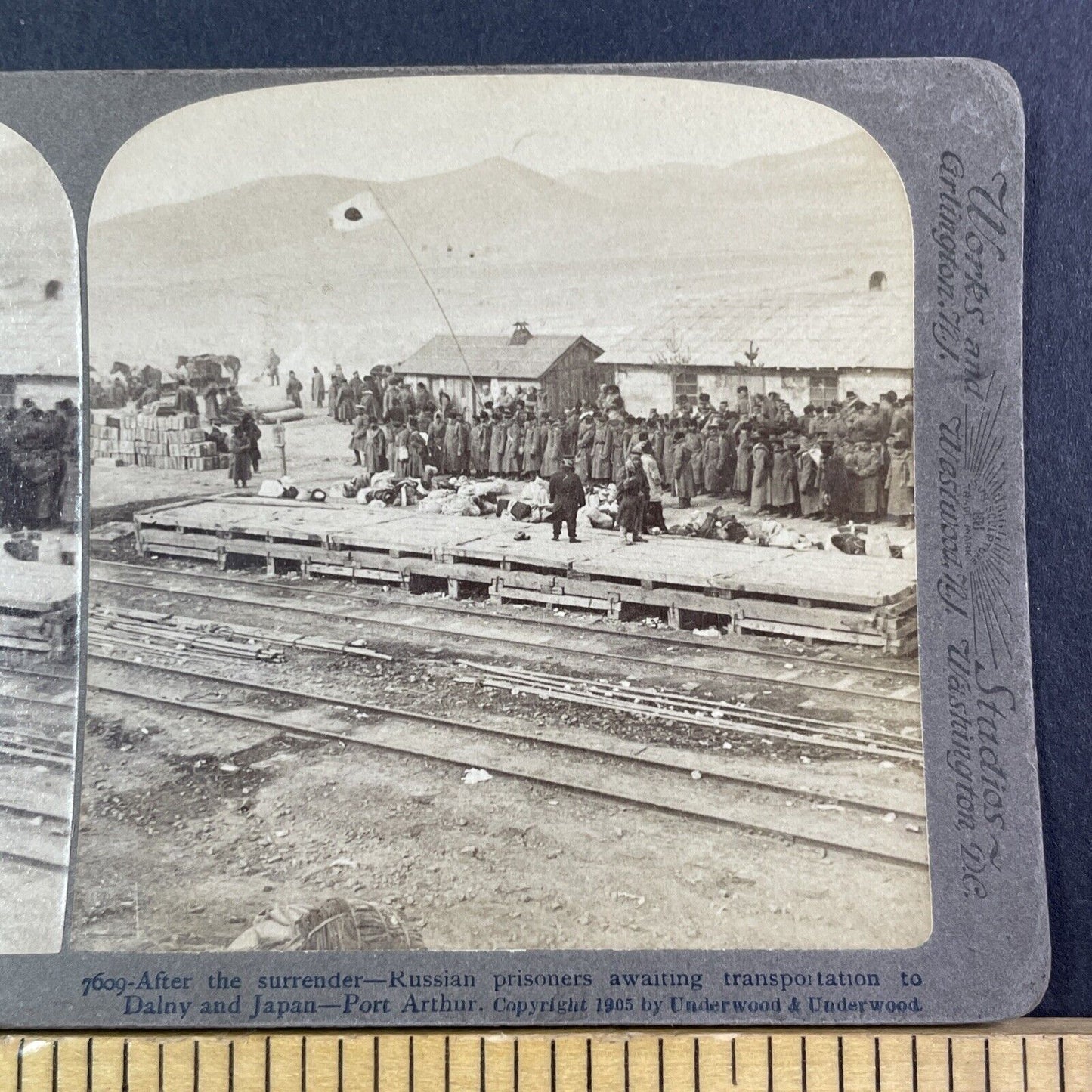 Russian Prisoners Await Transport Stereoview Russo-Sino War Antique c1905 X3886